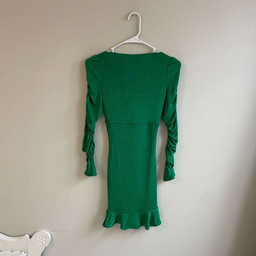 ASOS GREEN LONG RUCHED SLEEVE DRESS ADJUSTABLE RUCHED FRONT RUFFLES BELL CUFFS - Picture 8 of 10
